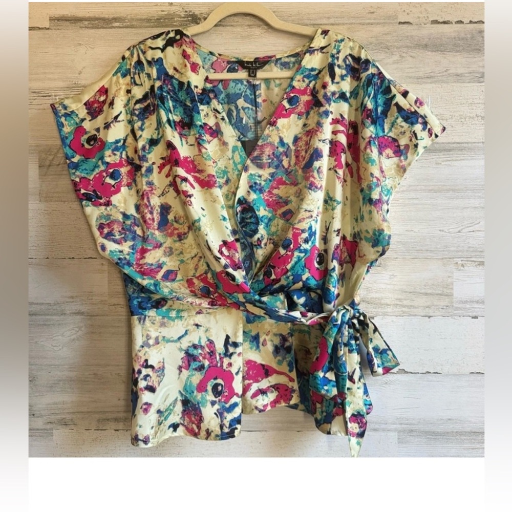 Nicole Miller Multicolor Abstract Women's Wrap Blouse size XL